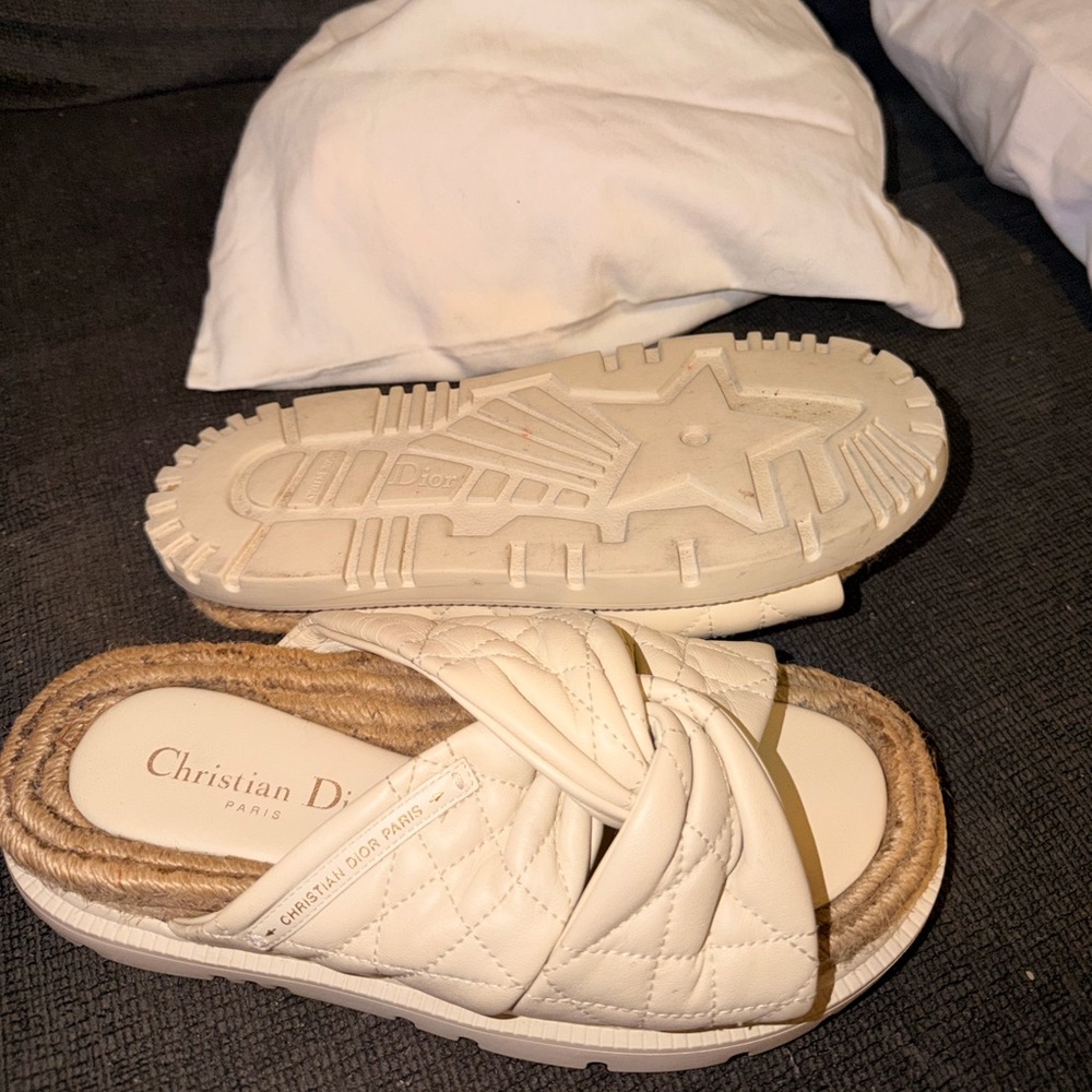 Dior Cream Quilted Sandals